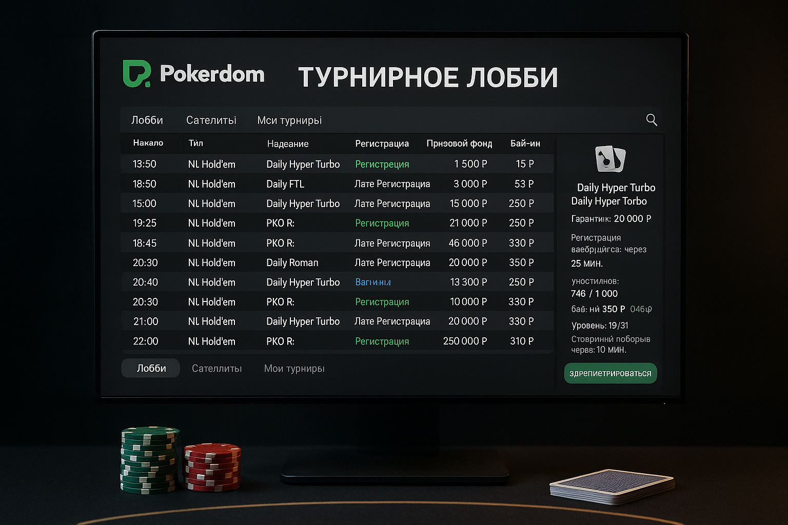 Турнирное лобби в покер-руме Pokerdom