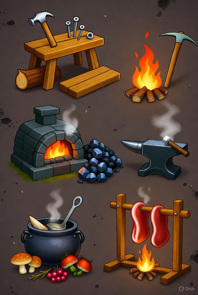многоуровневая производственная цепочка крафтинга в игре Valheim