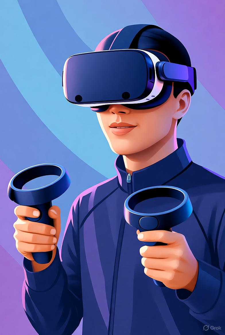 Современная VR-гарнитура для игр 2025 года с контроллерами