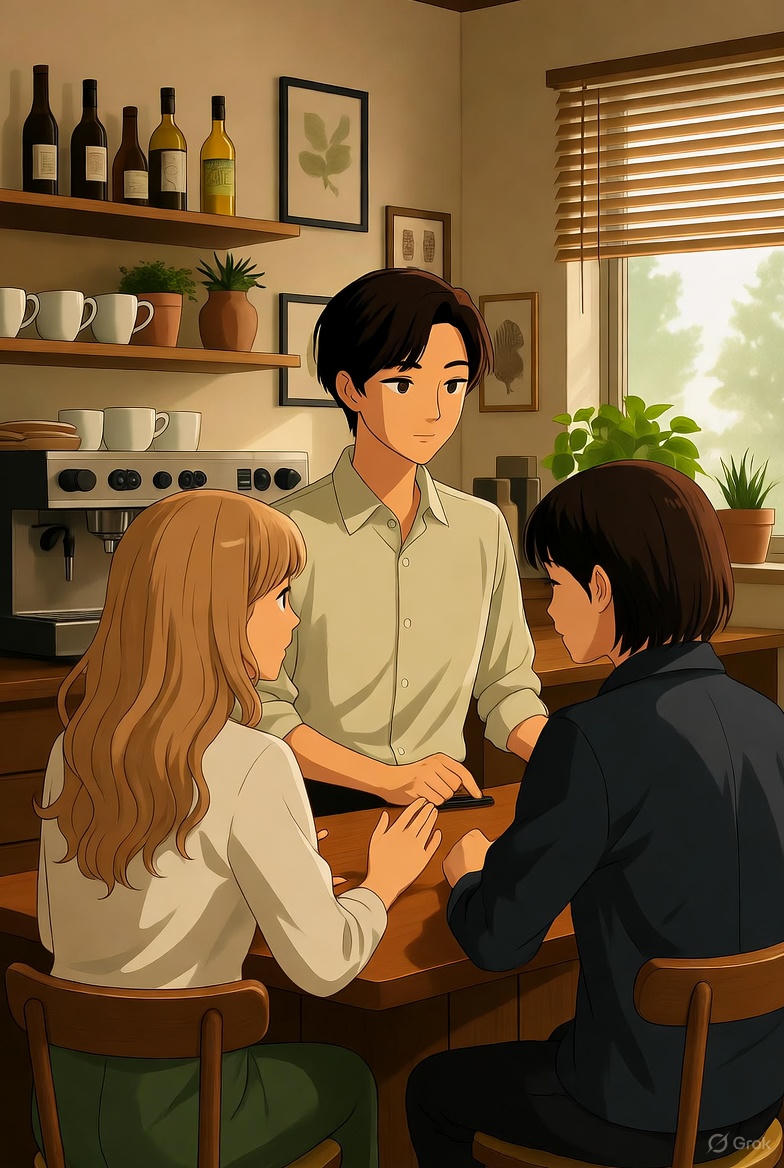 интерьер кофейни из игры Coffee Talk с посетителями